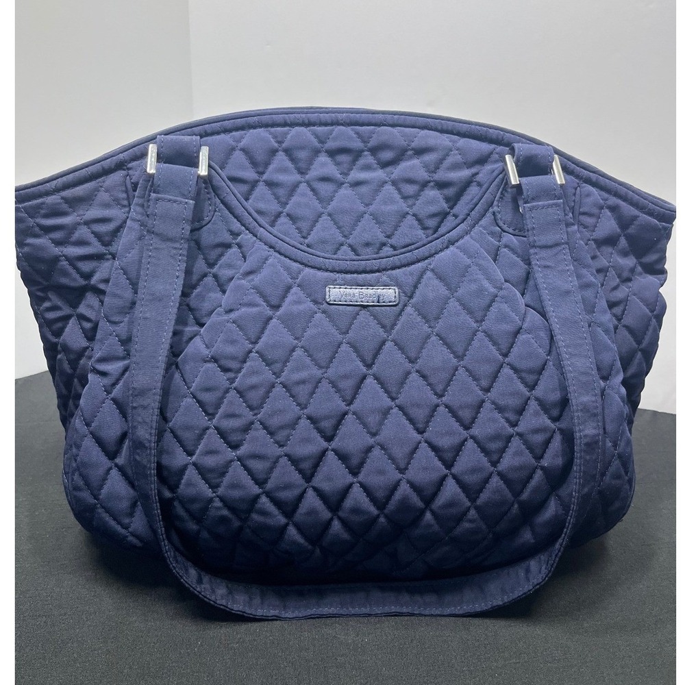 Vera Bradley Navy Blue Quilted Tote Bag Polka Dot Lining Shoulder Bag